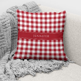 Rustikales Red & White Gingham Pattern Name Throw Kissen