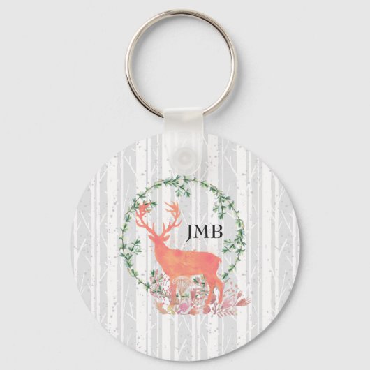 Rustikales Reindeer Boho Wasserfarben-Monogramm Schlüsselanhänger (Vorderseite)
