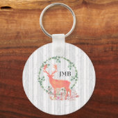 Rustikales Reindeer Boho Wasserfarben-Monogramm Schlüsselanhänger (Vorderseite)