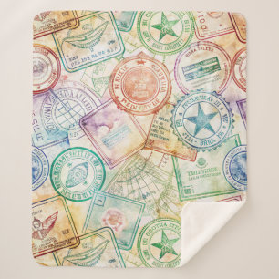 Rustikales Reisepass-Stempel-Reisemuster (3) Sherpadecke