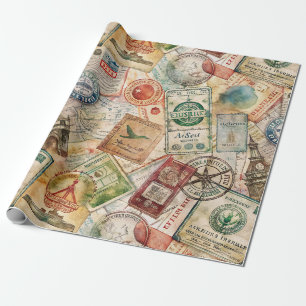 Rustikales Reisepass-Stempel-Reisemuster (5) Geschenkpapier