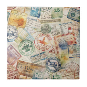 Rustikales Reisepass-Stempel-Reisemuster (6) Fliese