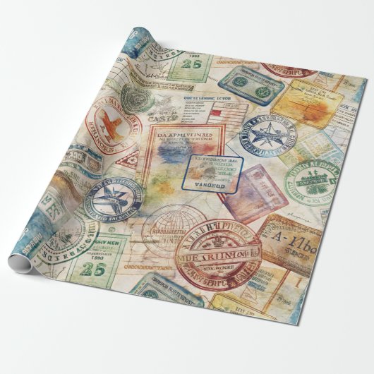 Rustikales Reisepass-Stempel-Reisemuster (6) Geschenkpapier (Ungerollt)