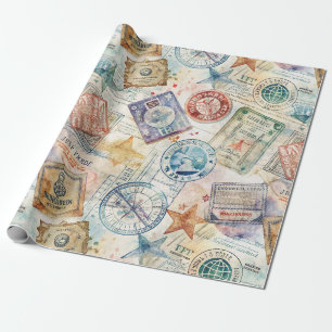 Rustikales Reisepass-Stempel-Reisemuster (7) Geschenkpapier