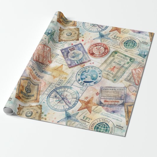 Rustikales Reisepass-Stempel-Reisemuster (7) Geschenkpapier (Ungerollt)