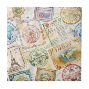 Rustikales Reisepass-Stempel-Reisemuster (8) Fliese