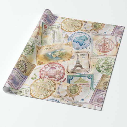 Rustikales Reisepass-Stempel-Reisemuster (8) Geschenkpapier (Ungerollt)