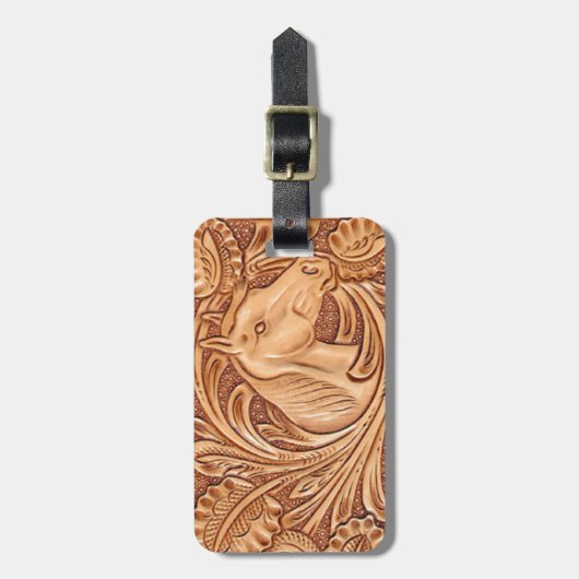 Rustikales Reitpferd aus Western Gepäckanhänger (Vorderseite vertikal)