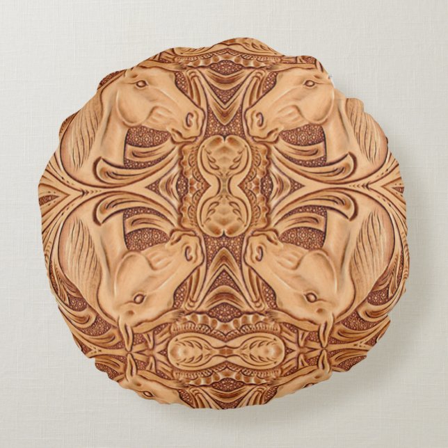 Rustikales Reitpferd aus Western Rundes Kissen (Rückseite)