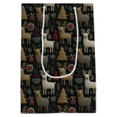 Rustikales Rentier & Weihnachtsbaum Kunst, Dichtun Mittlere Geschenktüte (Rückseite)