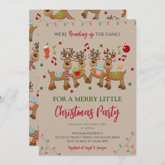 Rustikales Rentier Weihnachtsfest-Party Einladung (Vorne/Hinten)