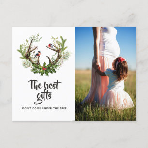 Rustikales Rentier Weihnachtsjunges erwartet Foto Ankündigungspostkarte