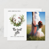 Rustikales Rentier Weihnachtsjunges erwartet Foto Ankündigungspostkarte (Vorne/Hinten)