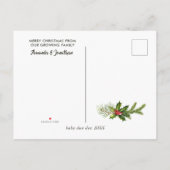 Rustikales Rentier Weihnachtsjunges erwartet Foto Ankündigungspostkarte (Rückseite)