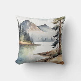 Rustikales Retreat Mountain Wasserfarbe als Thema Kissen