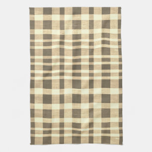Rustikales Retro Beige Braun Texturiertes Karierte Geschirrtuch