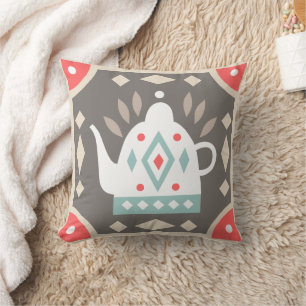 Rustikales Retro Country Geometrie Teapot Kissen
