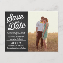 Rustikales Retro-Script-Foto Save the Date Postkar Ankündigungspostkarte