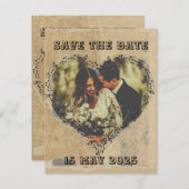 Rustikales Retro-Skript mit Noten Herz Save The Date (Vorne/Hinten)