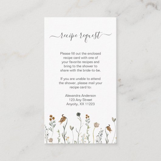 Rustikales Rezept für die Wildblume im Herbst Begleitkarte (Vorderseite)