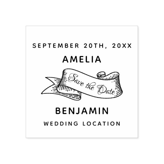 Rustikales Ribbon-Skript Save the Date Hochzeit Gummistempel (Prägung)
