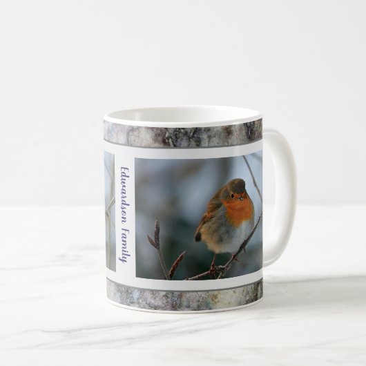Rustikales Robin-Vogelmarmor-Muster Familienname Kaffeetasse (VorderseiteRechts)