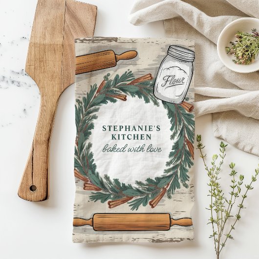 Rustikales Rolling Button Kranz Personalisierte We Geschirrtuch