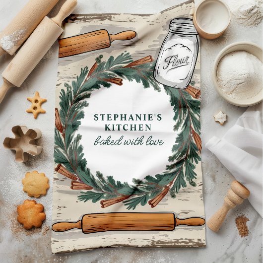 Rustikales Rolling Button Kranz Personalisierte We Geschirrtuch