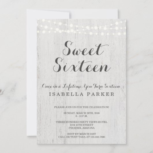 Rustikales romantisches 16. einladung (Vorderseite)