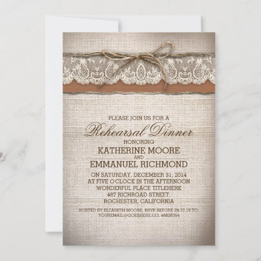 Rustikales romantisches Abendessen mit Probe Einladung (Rückseite)