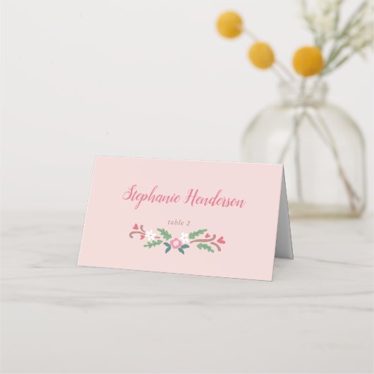 Rustikales romantisches Blumenessen Platzkarte (Vorderseite)