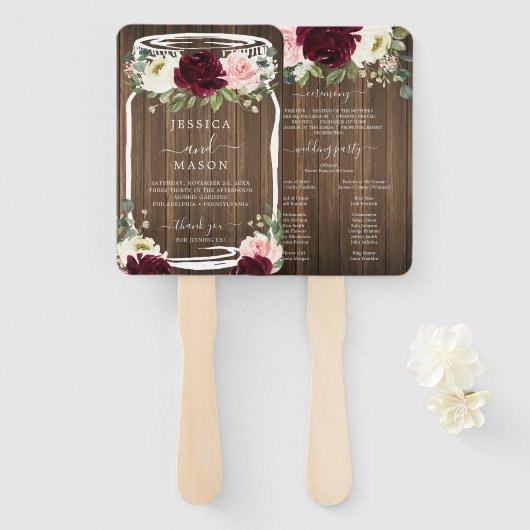 Rustikales Romantisches Grünprogramm Mason Jar Wed Fächer (Vorne und Hinten)