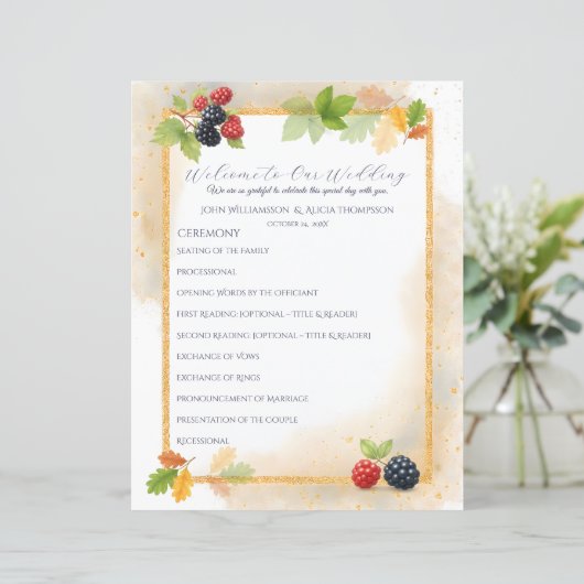 Rustikales Romantisches Herbst-Berry-Hochzeitsprog (Stehend Vorderseite)