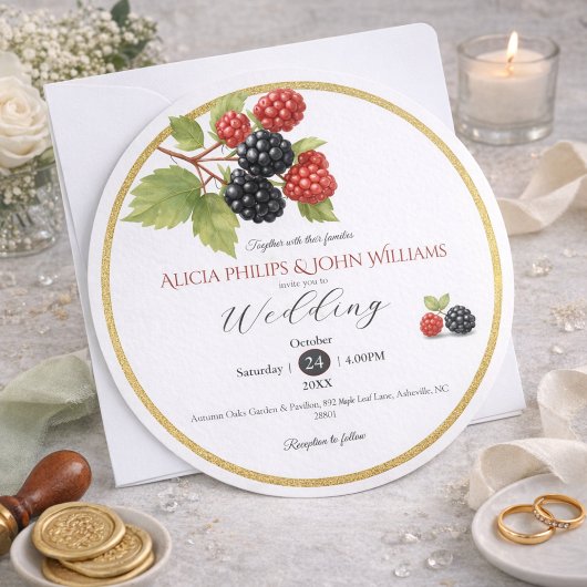 Rustikales Romantisches Herbst-Berry-Hochzeitssemb Einladung