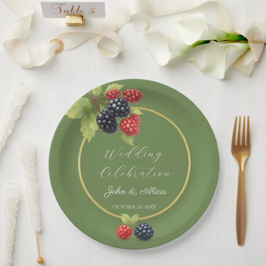 Rustikales Romantisches Herbst-Berry-Hochzeitssemb Pappteller (Hochzeit)