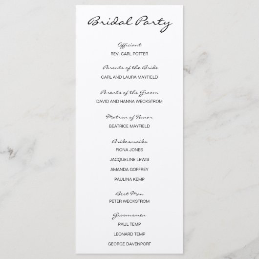 Rustikales romantisches Hochzeitsprogramm auf Kraf Programm (Rückseite)