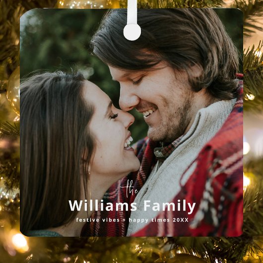 Rustikales Romantisches Minimal Sweet Couple Foto Ornament Aus Metall