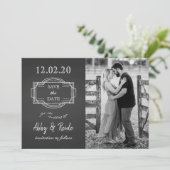 Rustikales romantisches Schwarz-Weiß-Foto Save the Date (Stehend Vorderseite)
