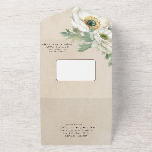 Rustikales, romantisches Weißes Ranunculus All In One Einladung (Außenbereich)