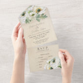 Rustikales, romantisches Weißes Ranunculus All In One Einladung (Abreißen)