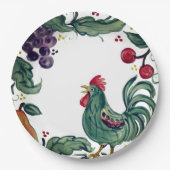 Rustikales Rooster & Frucht buntes toskanisches Ba Pappteller (Vorderseite)