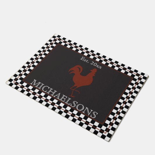 Rustikales Rooster mit schwarzem Hintergrund | Nam Fußmatte (Schrägansicht)