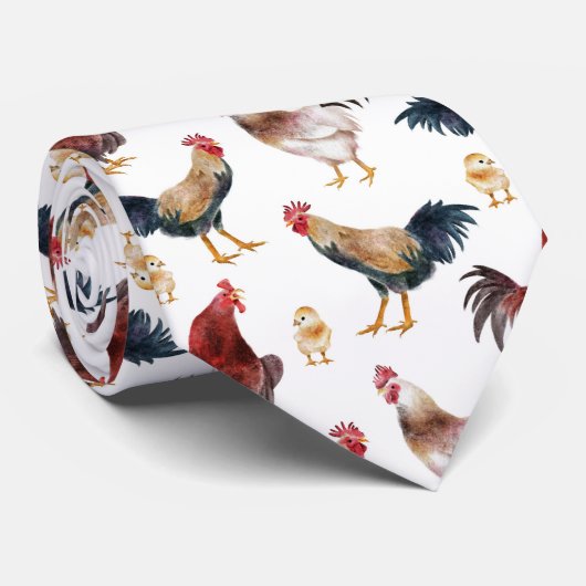 Rustikales Rooster Muster Neck Tie Krawatte (Gerollt)