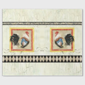 Rustikales Rooster Watercolor Harlequin Wood Decou Geschenkpapier (Flach)
