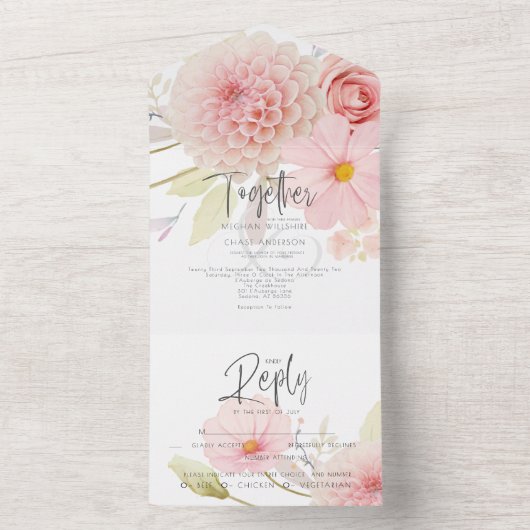 Rustikales Rosa All In One Einladung (Innen Boden)