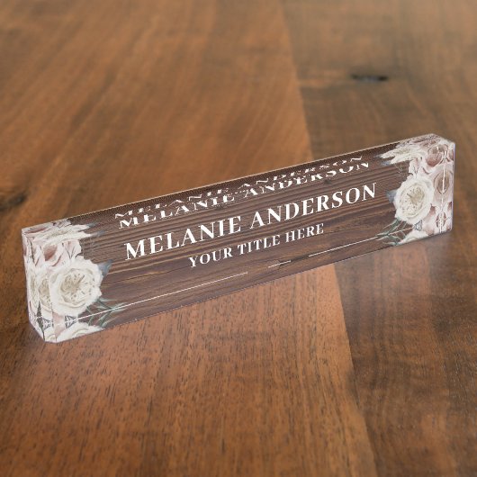 Rustikales Rosa Bläschen auf dunklem Holz Lehrer Namensplakette (Seite)