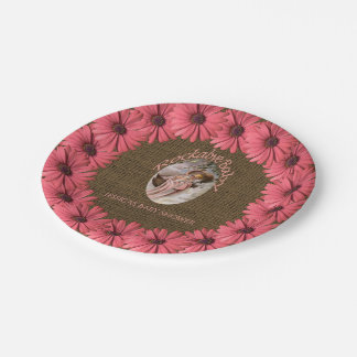 Rustikales rosa Blumen der Leinwand-Babyparty-| Pappteller