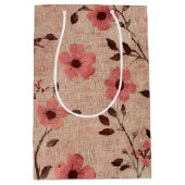 Rustikales Rosa Blumen-Leinen-Muster (4) Mittlere Geschenktüte (Vorderseite)