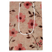 Rustikales Rosa Blumen-Leinen-Muster (4) Mittlere Geschenktüte (Rückseite)
