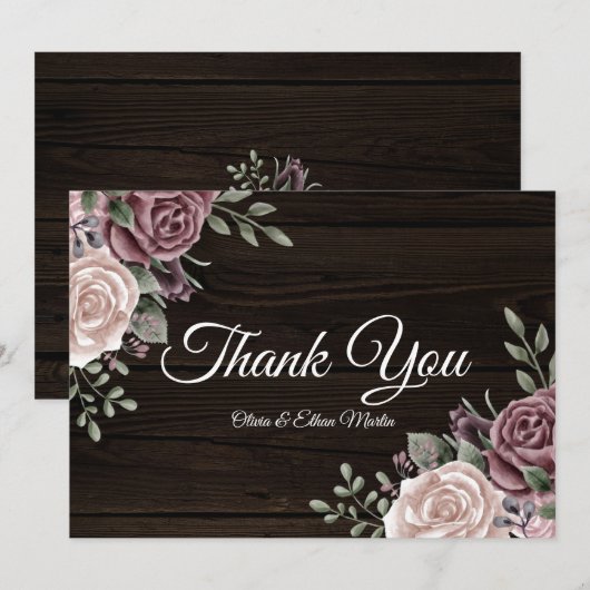 Rustikales rosa Blumenholz Dankeskarte (Vorne/Hinten)